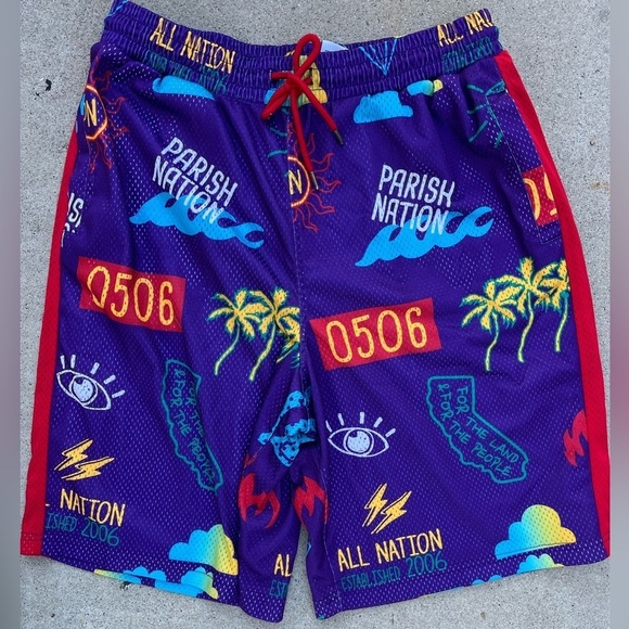 Men's Parish Nation Shorts Multicolor All-Over XL Streetwear Pockets Athletic - Picture 1 of 11
